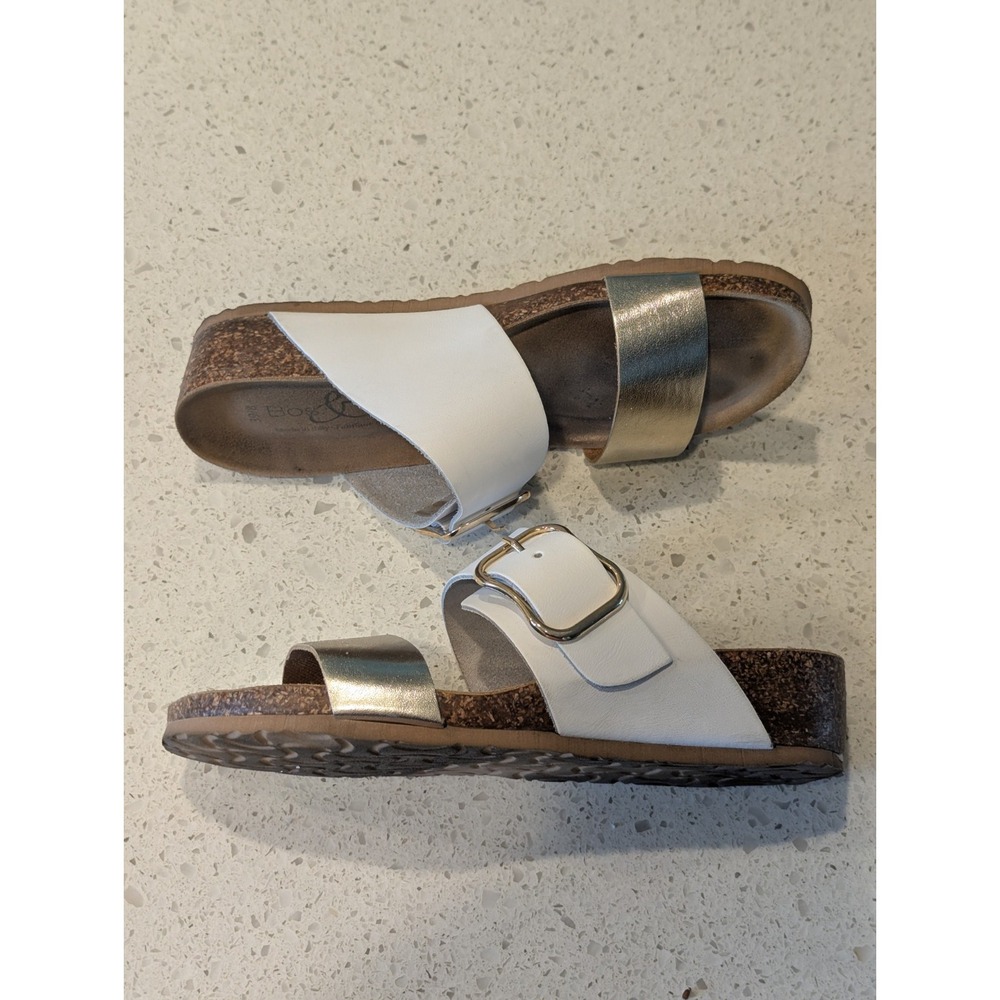 Bos & Co. Lapo‎ Slip On Wedge Cork Sandals White Gold Leather Size EU 39 US 8 - Picture 6 of 8